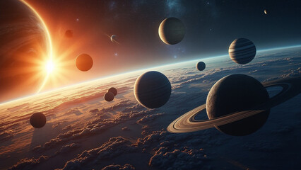 Mystical Cosmic Dreamscape with Planets, Stars, and Comets in Deep Space