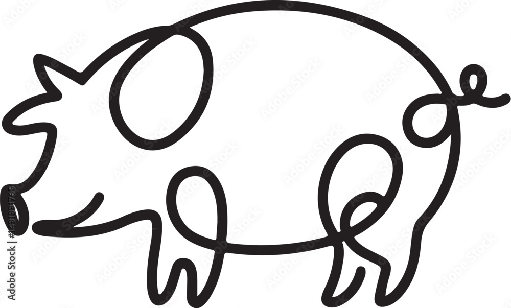 Wall mural an abstract minimalist black line drawing of a pig rendered in continuous sketch style showing a sil