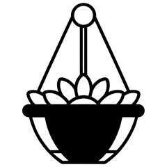Hanging Flower Basket Icon - Black Silhouette Design