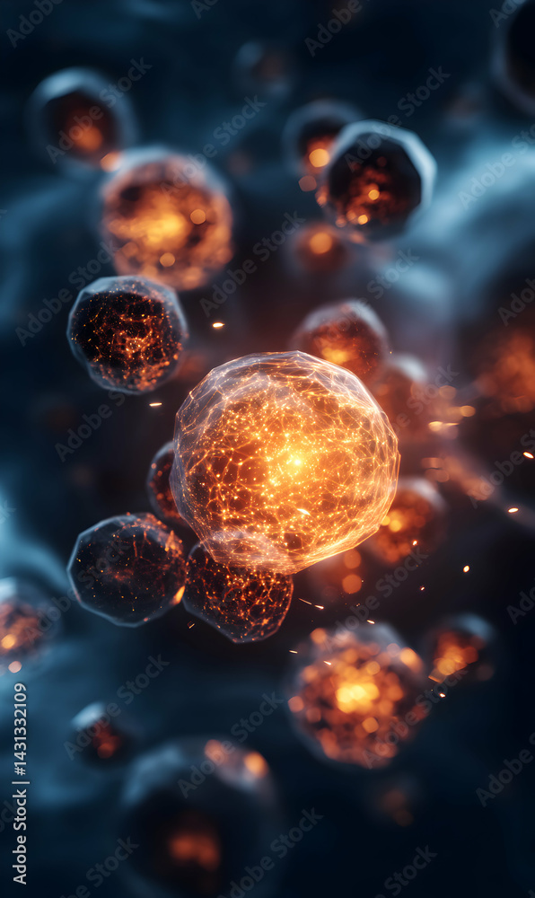Poster quantum particle aggregation displaying luminous energy fields and interconnected networks of light