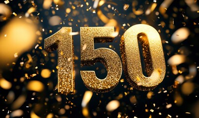 Celebratory Golden Confetti with Number 150 in Sparkling Style