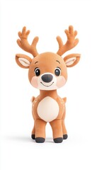 Obraz premium A cute, plush deer toy with big eyes and antlers, designed for children, featuring a friendly smile and soft texture.