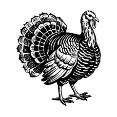 Turkey standing illustration in vintage style