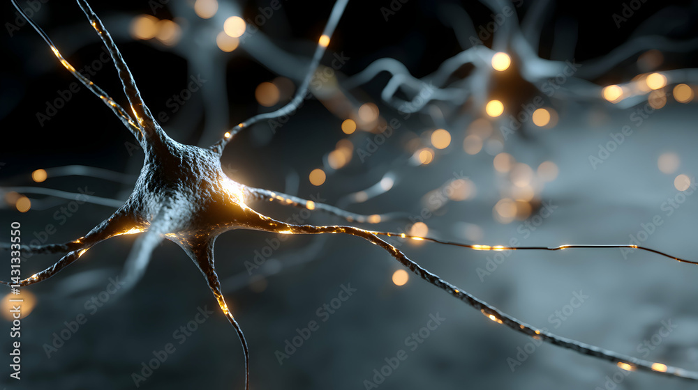 Poster intricate neural network illuminated, highlighting connection and dynamic energy flow within the com