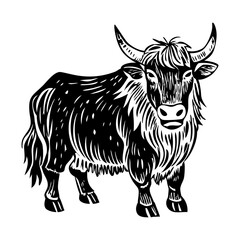 A vintage style illustration of yak