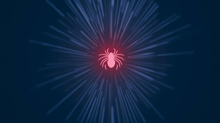 Fototapeta premium Abstract illustration of a spider with glowing effects on a dark background, representing danger and fear, digital art concept