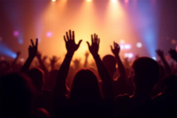 Energetic Crowd at a Concert, Illuminated by Vibrant Stage Lights