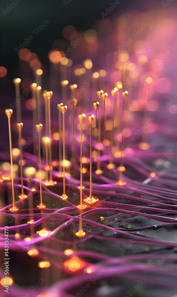 Poster nanotechnology's intricate embrace connection of advanced microchip integrated within a biological s