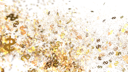 Abstract background of golden dollar signs exploding. Perfect for finance, wealth, and success concepts.