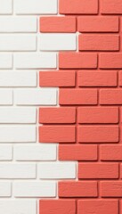 Obraz premium A textured wall featuring alternating red and white bricks, creating a visually appealing pattern.