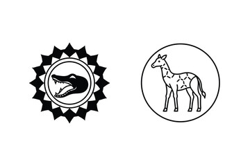 Black And White Crocodile And Okapi Icons Graphic Resource Set Design