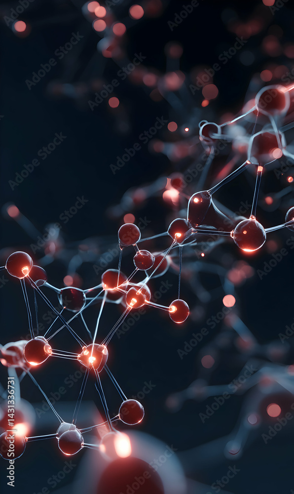 Poster captivating view of an intricate molecular structure with glowing nodes and interconnected bonds