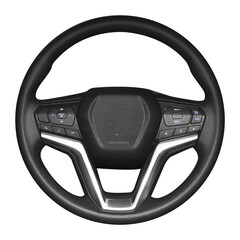  Car steering wheel leather covered chrome color button technology isolated on background.