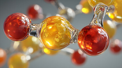 Visualizing molecular structures and bonds through transparent, interconnected spheres of vibrant colors