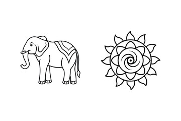 Elephant And Sun Outline Illustration For Coloring Books And Creative Designs