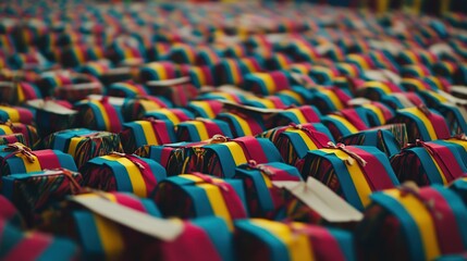 Fototapeta premium Colorful party favors arranged outdoors, event preparation