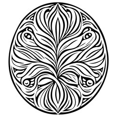 Elegant botanical symmetrical pattern in black and white for creative design