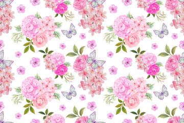 Fototapeta premium Hand painting seamless background pattern inspired by chinese Korean and Japan kimono chinoseries style