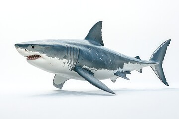 Fototapeta premium Shark with open mouth showing teeth isolated on white background.