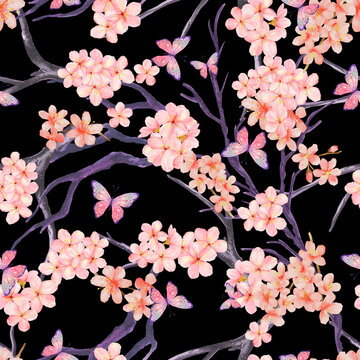 Hand painting seamless background pattern inspired by chinese Korean and Japan kimono chinoseries style