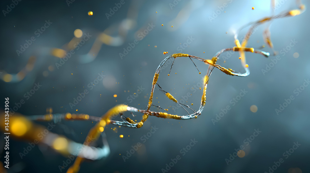 Poster illuminated molecular structure concept showcases complex genetics and biological processes with a d