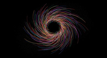 A swirling vortex of multicolored lines against a black background creating an abstract design