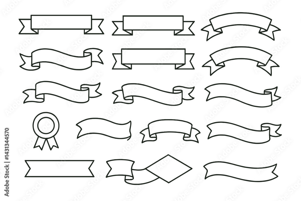 Poster Icon set featuring various ribbon and banner designs for graphic and web design applications
