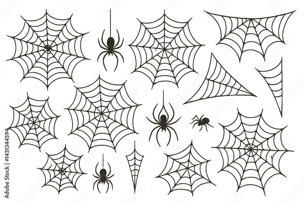 Poster Spider and web icon set featuring various designs and arrangements for creative use in digital projects and graphic design