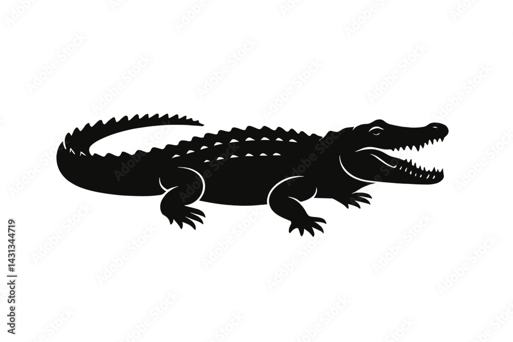 Poster black silhouette of a crocodile icon in a minimalist design style for various applications