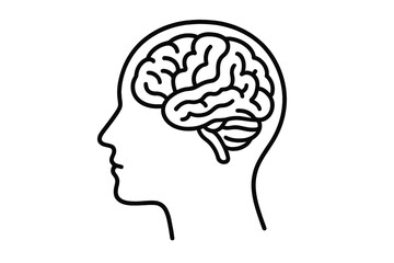 Outline of a human head with a detailed brain illustration representing thought and intelligence