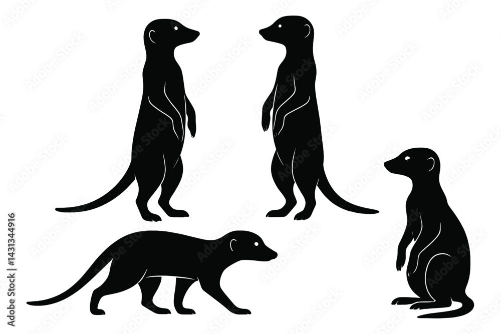 Aufkleber icon set featuring various poses of a meerkat in a bold, minimalistic design style