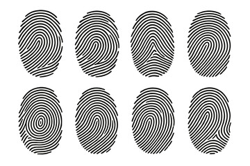 Unique fingerprint icon set showcasing various patterns and designs for user interface applications and graphic design projects