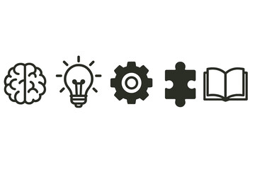 Obraz premium Icon set representing concepts of intelligence, creativity, mechanics, problem-solving, and knowledge