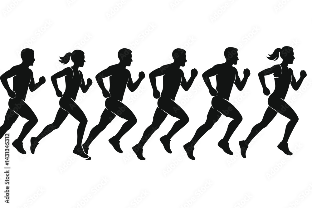 Poster Dynamic running icon set showcasing various running poses for athletic design applications