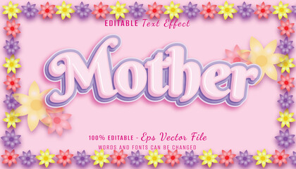 mother 3d text effect design with flower background