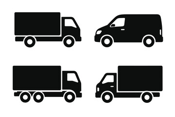 Icon set featuring diverse delivery and transport vehicles in a modern design for commercial and logistics use