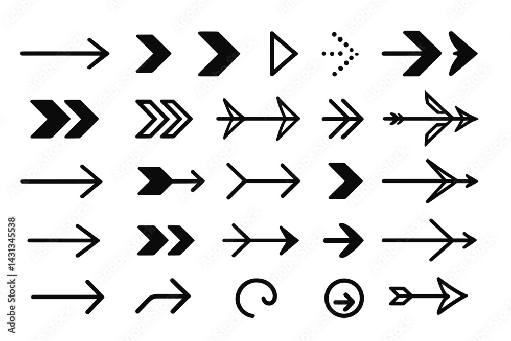 Leinwandbilder Diverse set of black arrow icons designed for use in various digital graphics and user interfaces