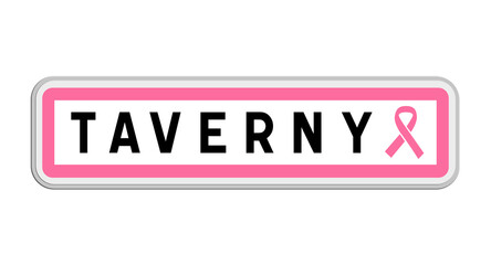 Panneau de sortie de Taverny, Val-d'Oise, Île-de-France avec Ruban Octobre Rose