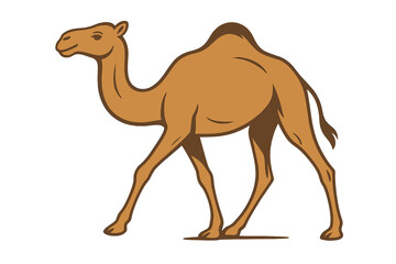 Camel icon walking in a desert landscape with a simple design and earthy tones