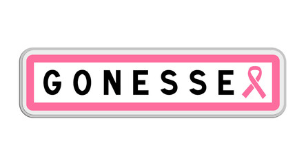 Panneau de sortie de Gonesse, Val-d'Oise, Île-de-France avec Ruban Octobre Rose