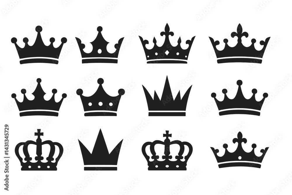 Leinwandbilder Set of various crown icons displayed on a plain background for use in digital design projects and illustrations