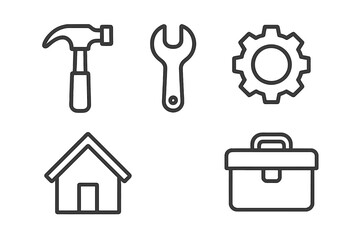 Icon set featuring essential tools and home-related symbols for creative design needs and projects