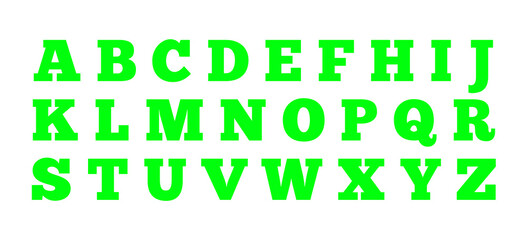 The alphabet is green in Chunkfive writing style.