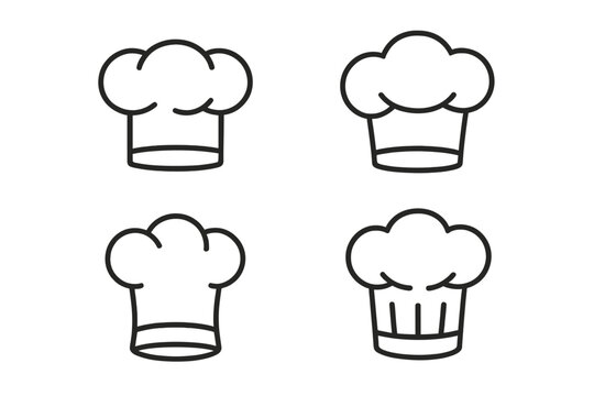 Icon set featuring chef hats in various styles for culinary design purposes
