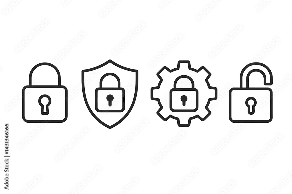Aufkleber Icon set featuring different lock designs for security and protection concepts in digital graphics