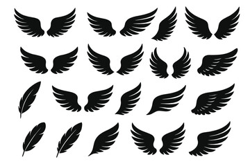 Obraz premium Various black wing icons for artistic and graphic design projects showcasing versatility and creativity