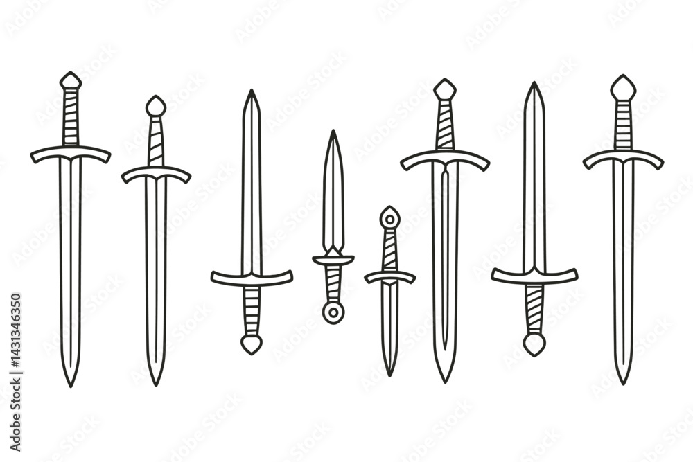 Leinwandbilder collection of hand-drawn sword icons featuring various styles and sizes suitable for design projects