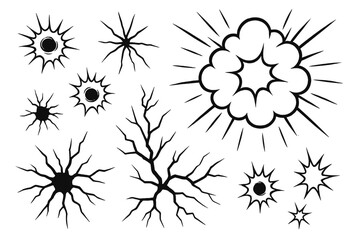 Obraz premium Icon set showcasing various explosion and burst designs for diverse graphic applications