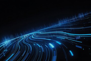 Flowing data streams visualising global connectivity with blue light trails