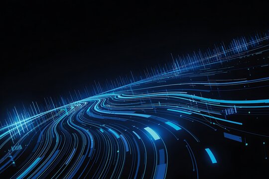 Flowing data streams visualising global connectivity with blue light trails